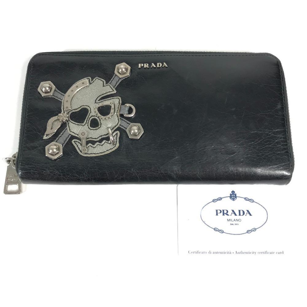 PRADA 2M1264 Skull skull Long wallet Zip Around Long Wallet Leather Black