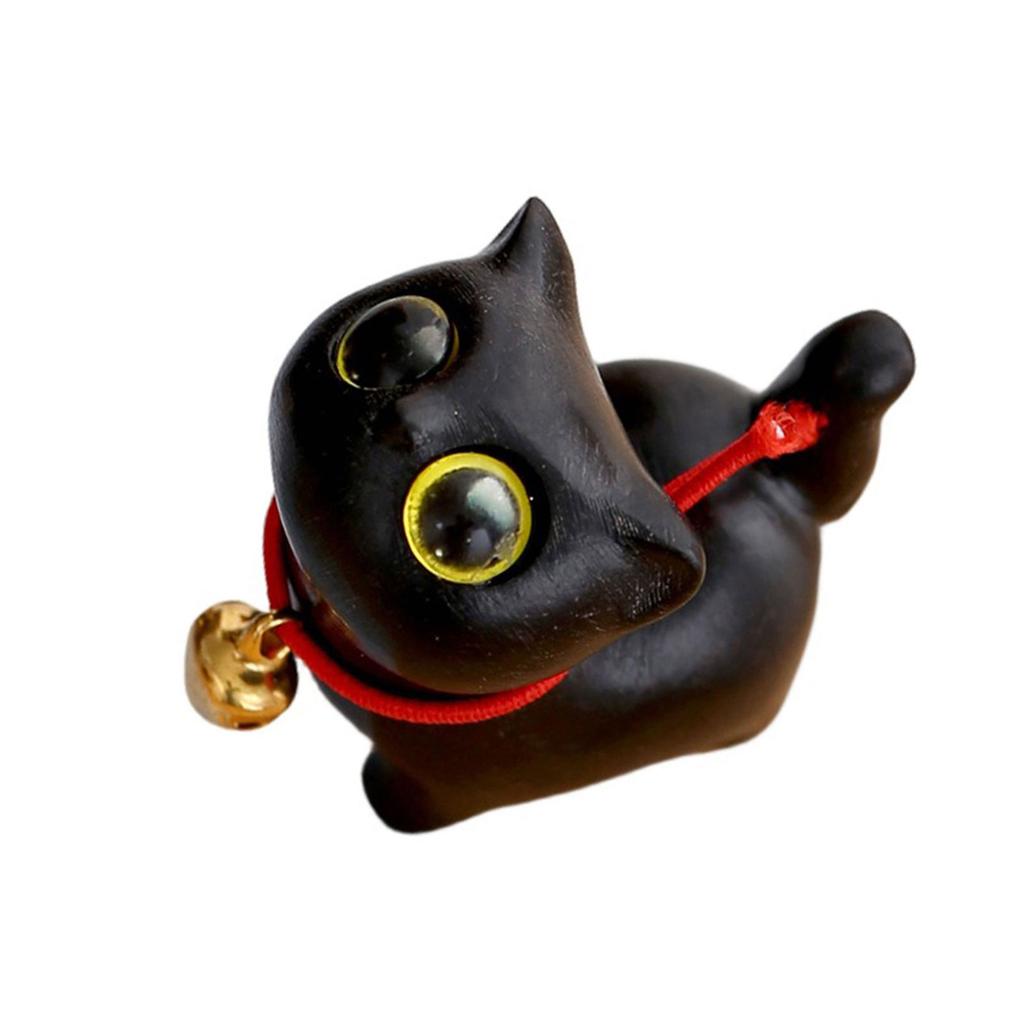 Handcrafts Wooden Cats Figurine with Unique Eyes Carved Kitten Miniature Ornament for Home Decors and Art Collectors