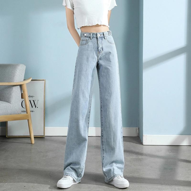 Women's Spring Autumn Wide Leg Loose Straight Jeans High Waist Retro Fashion All-match Long Pants Ladies Trousers