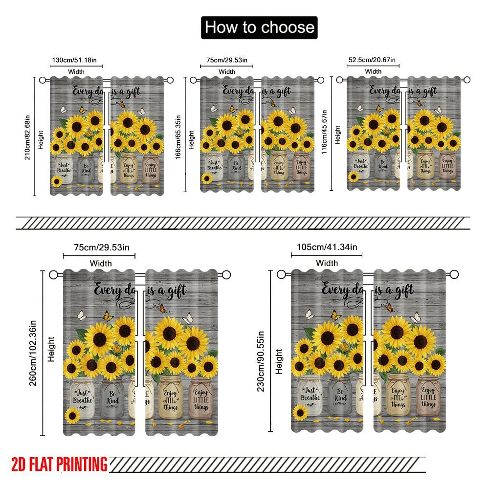 2pcs 2D Flat Printing Window Curtains Sunflowers Mason Jars Butterflies Polyester Without Electricity All Season Party & Holiday