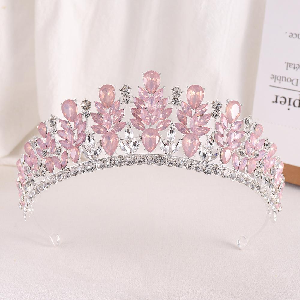 DIEZI Corona de Cristal Ópalo Verde Rosa Dulce Tocado Nupcial Accesorios para el Cabello Elegantes Tiaras de Reina Diademas para Vestido de Boda de Niñas