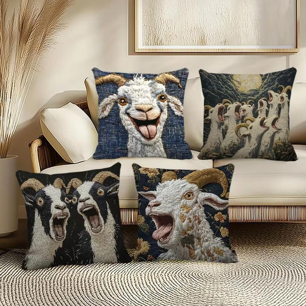 Decorative Pillow Covers 4pcs Goat Pattern Removable Soft Pillow Case For Family Friends Sofa Living Room Bedroom Holiday Decor