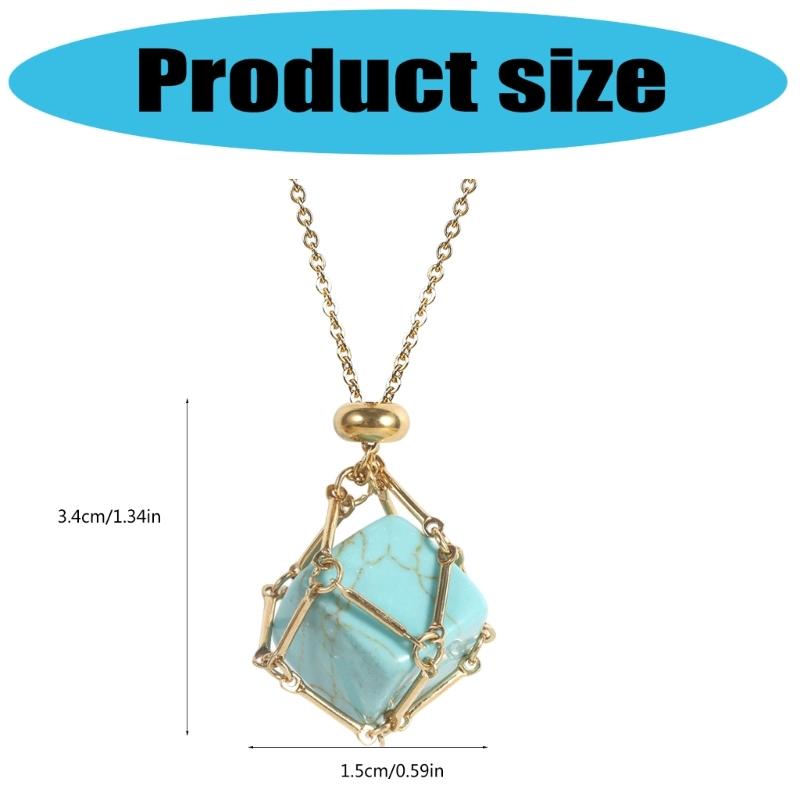Handcrafted Square Crystal Pendant Necklace With Flexible Bamboo Link Chain And Secure Mesh Cage Setting For Elegant Occasions