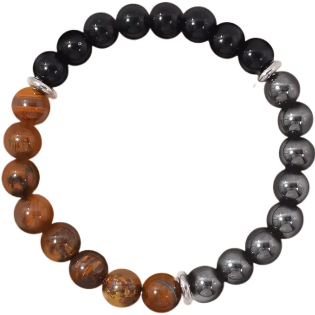 Triple Protection Bracelet:Tiger Eye, Black Obsidian, & Hematite 8mm Round Protection Crystals (Gemstone Stretch Bracelet)