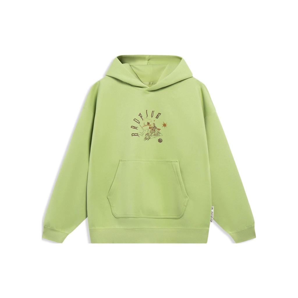 Li Ning Badfive Letter Pattern Printed Loose Pullover Hoodie Unisex Hoodies Fresh-Moss-Green AWDT093-5