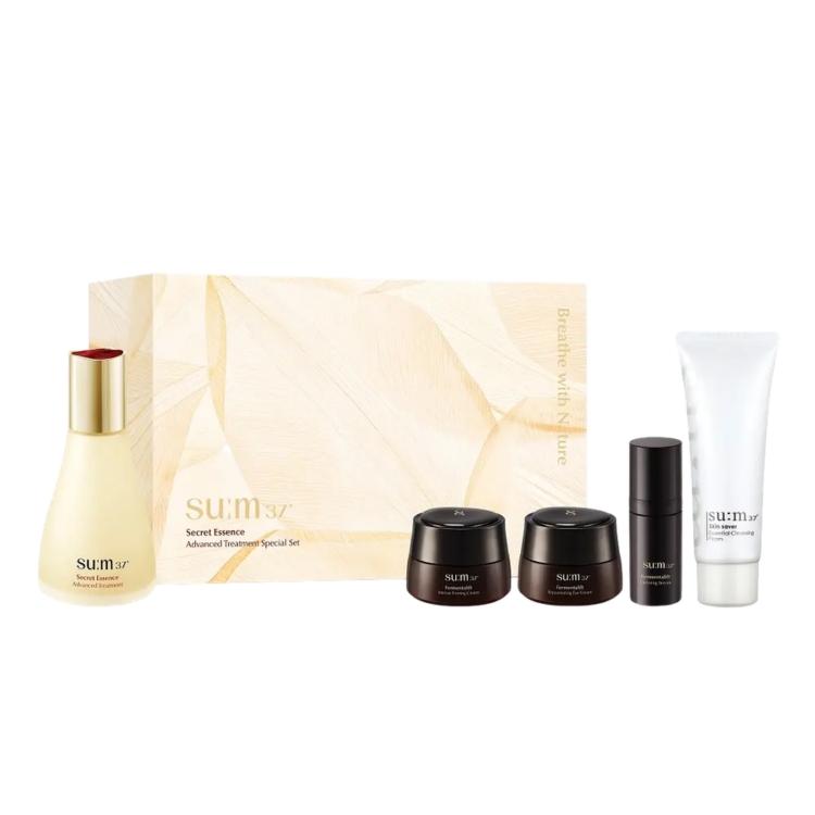 su:m37 Secret Essence 80ml Set (Bevat Serum 10ml, Crème 10ml, Oogcrème 10ml, Schuim 40ml) Set Huidverzorging voor Uitstraling & Anti-Aging