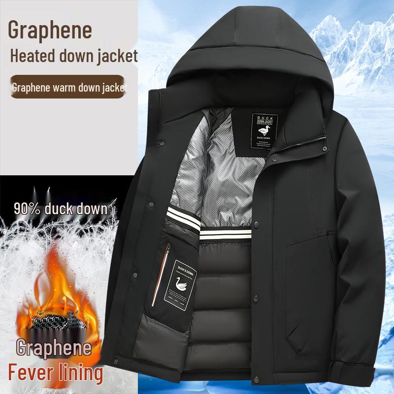 Pánská zimní zesílená péřová bunda s kapucí pro venkovní ochranu před chladem a horolezectví.