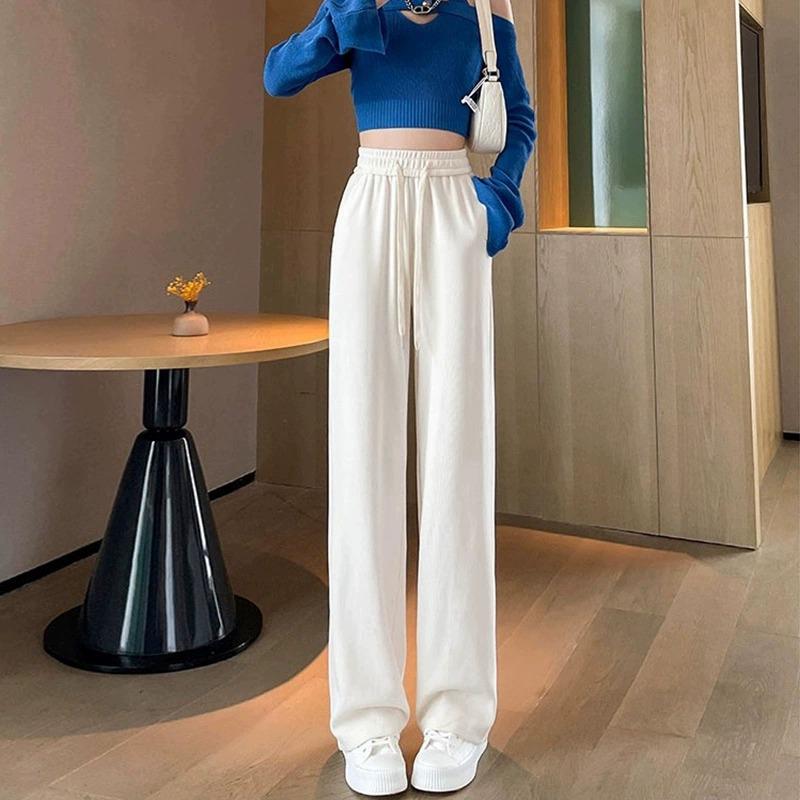 Women's Gray High-Waisted Wide-Leg Drawstring Pants - 2025 Autumn/Winter, Casual, Pear-Shaped Slimming, Hip-Covering.