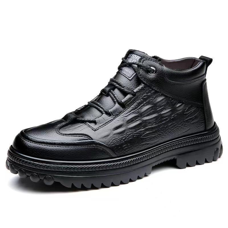 Herren Krokodilmuster High-Top Schneestiefel - Samtgefüttert, Warm, Verdickt Herbst/Winter Businessschuhe