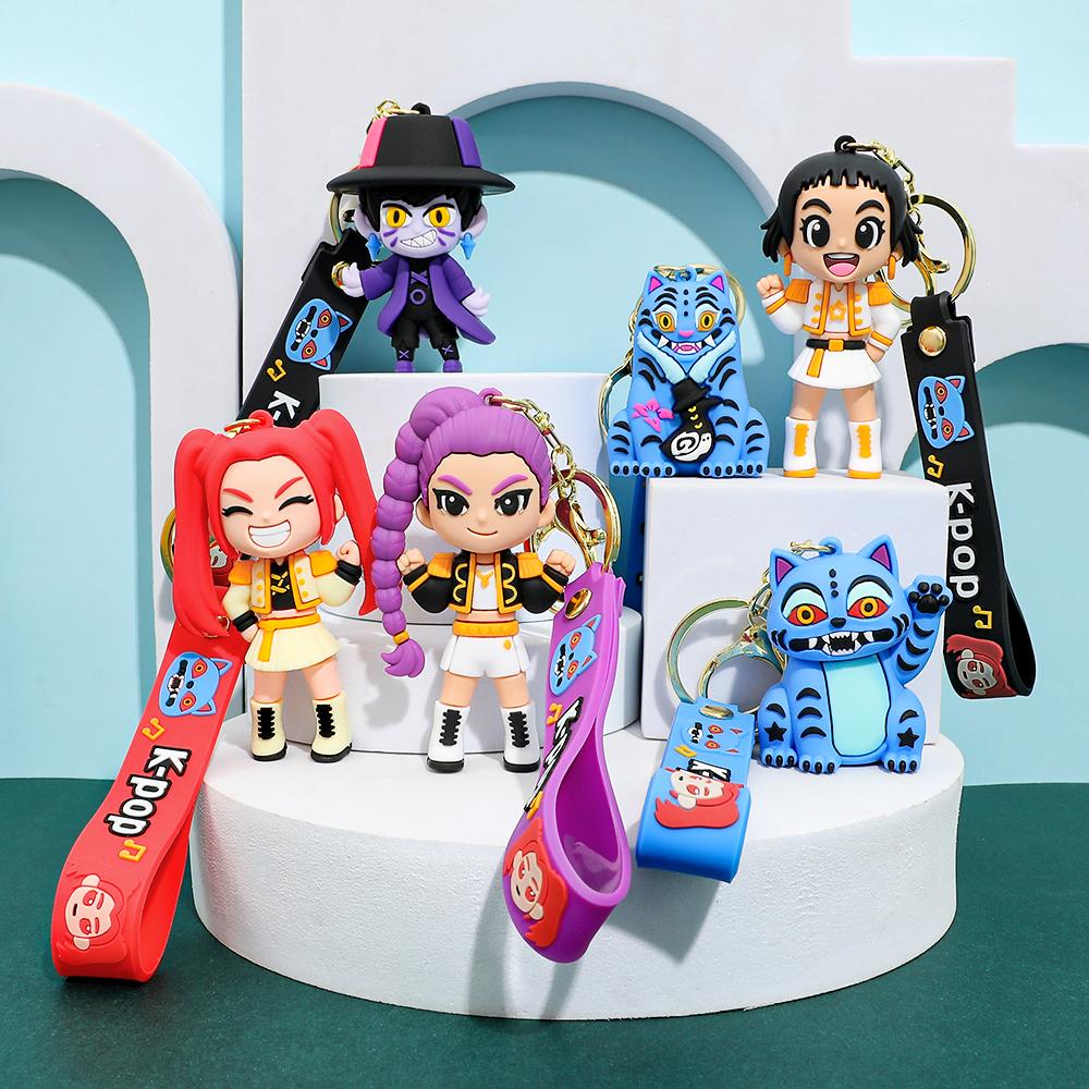 Latest KPOP Demon Hunters Keychain Tiger Character PVC Figure Keychain Adorable Harajuku Style Key Ring designed for Children and Fans Spooky Holiday