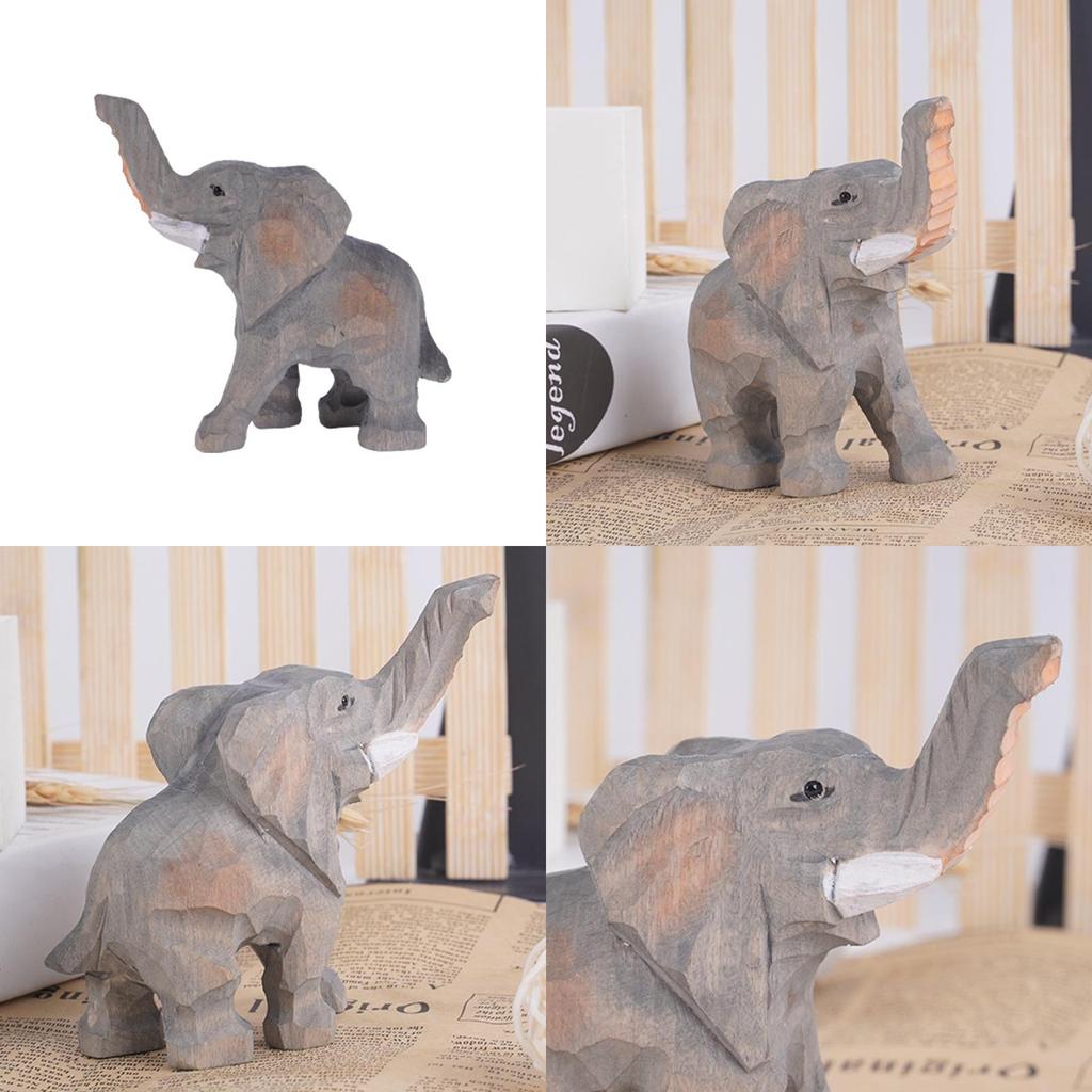 Wooden Elephant Figurine Hand Carved Animal Home Decor For Modern Living Room
