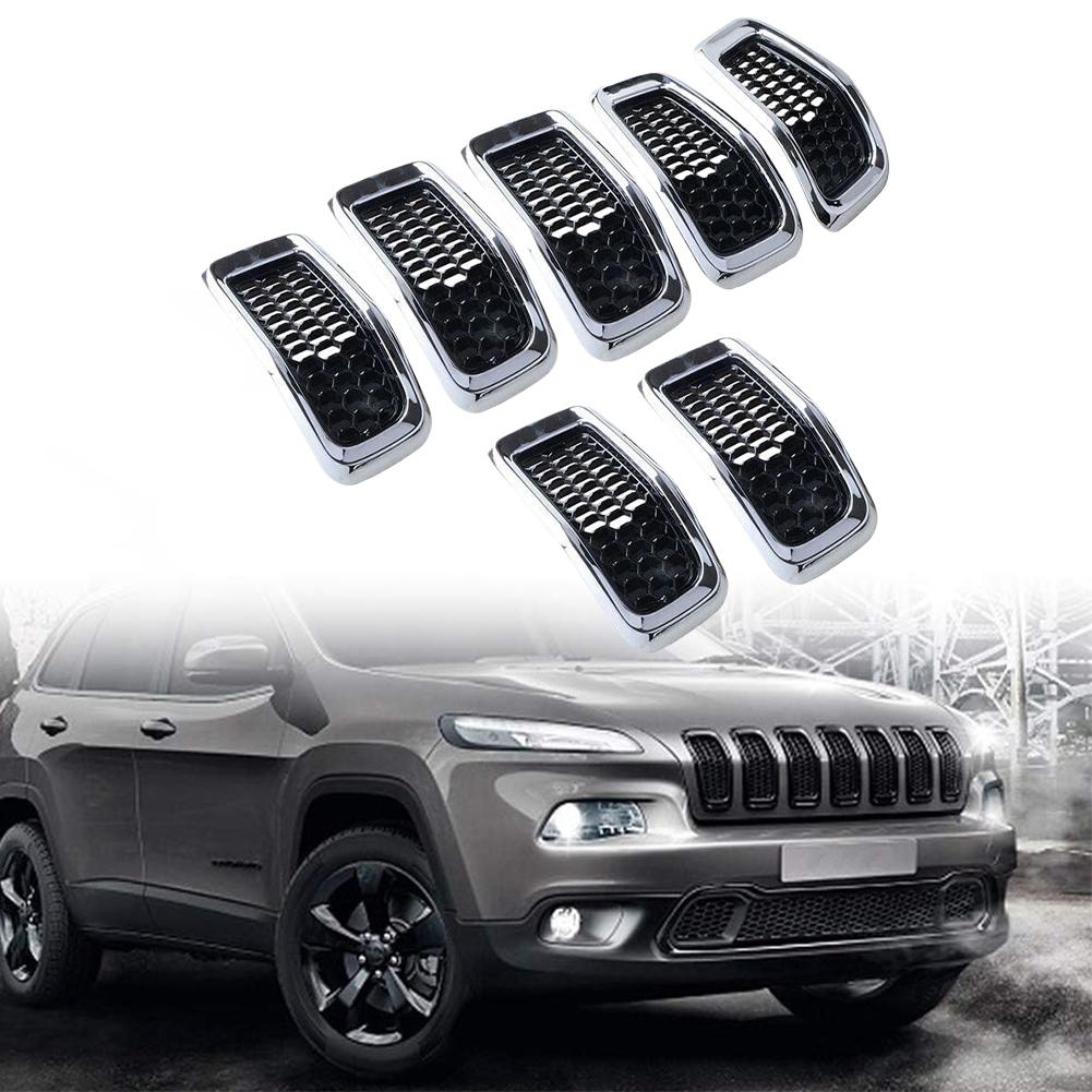 7Pcs Front Bumper Grill Inserts Front Mesh Grille Cover Trim Decor Breathable Bumper for Jeep Cherokee 2014-2018 Accessories