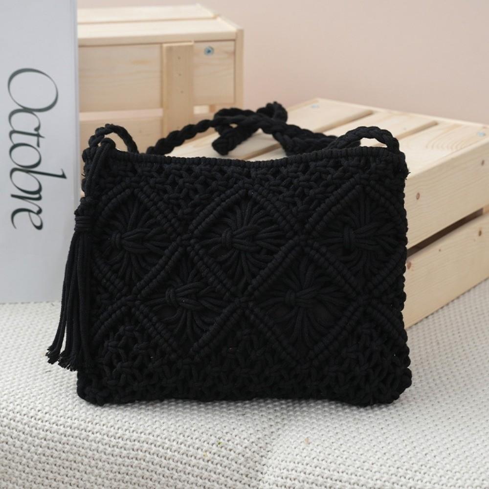 New Retro Style Messenger Bag Hollow Out Rectangular Shoulder Bags with Tassel Crossbody Bag Outdoor Activities