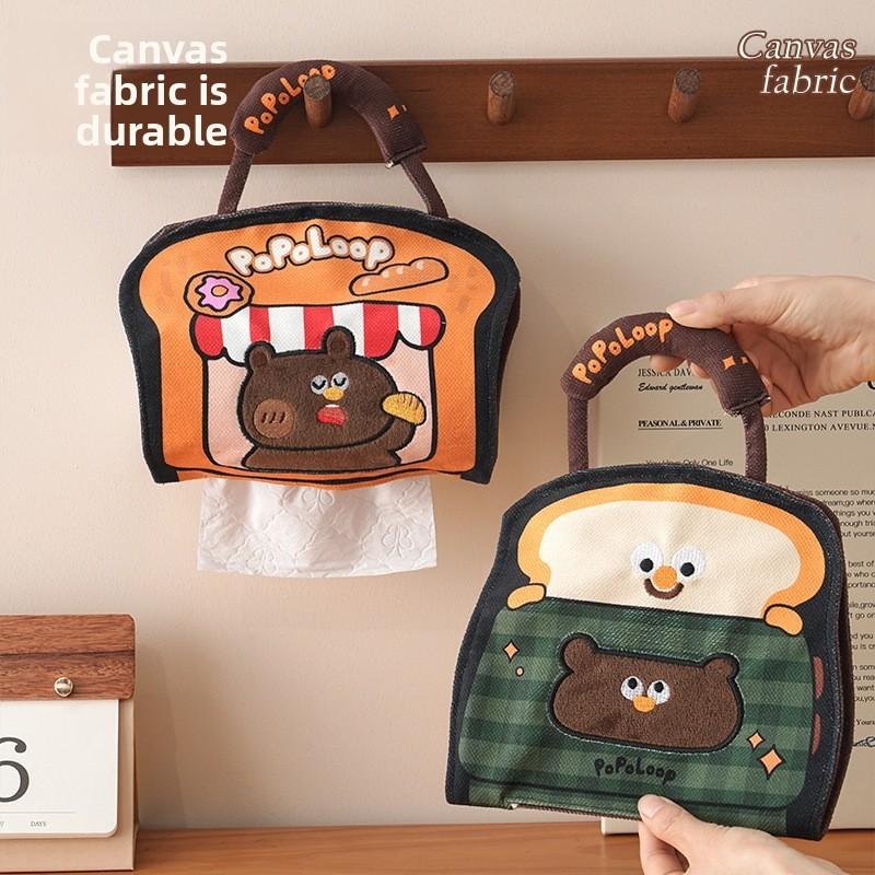 Modern Minimalist Bear Pattern Linen Paper Towel Dispenser For Home Bathroom And Car Decor