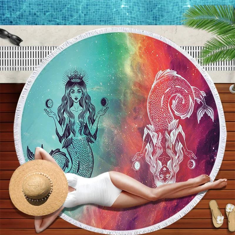Summer Round Beach Towel Galaxy Starry Sky Bath Shower Towels Bikini Cover Up Beach Towel Sand Free Pool Towels