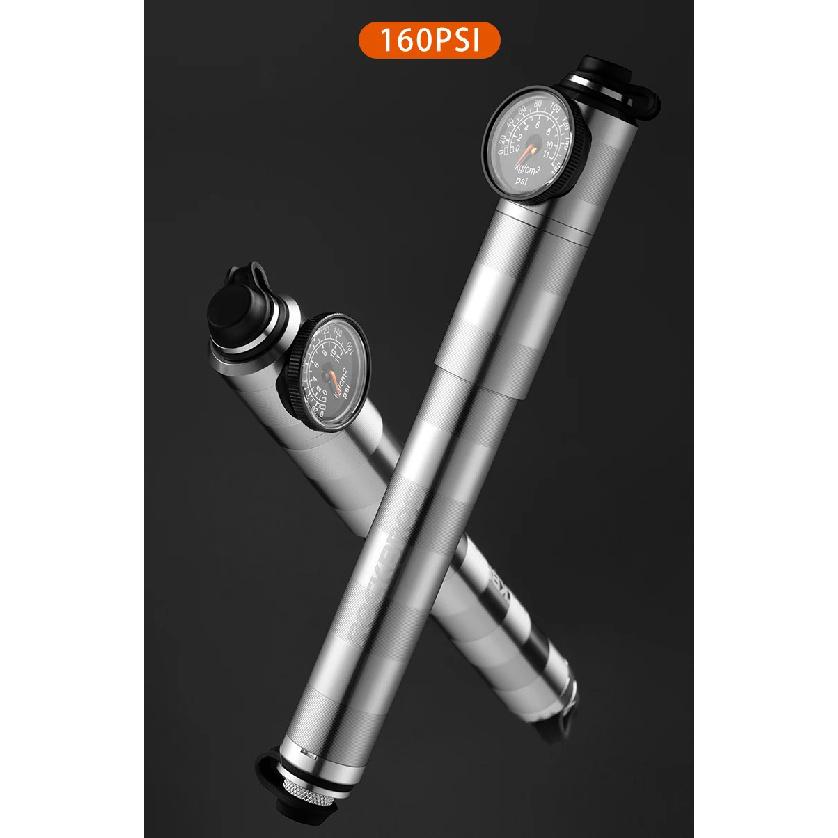 ROCKBROS 160psi Bike Pump Aluminium Alloy CNC Manual Air Inflator Pumps Barometer AV/FV Valve Ultralight Portable Bicycle Pump