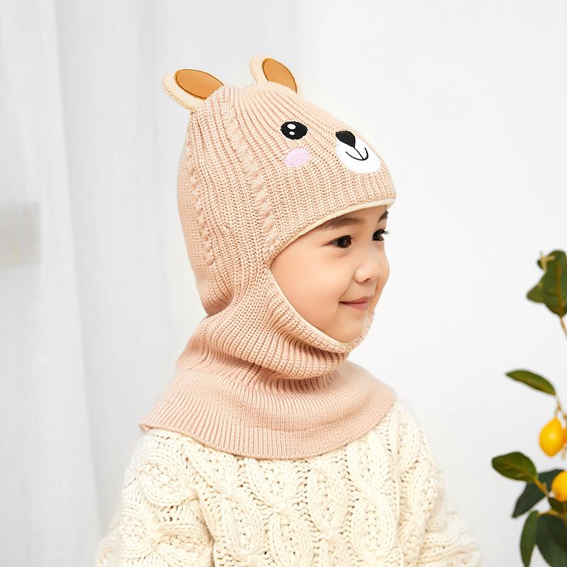 Children's Hats Autumn and Winter Girls Fleece Ear Protection Scarf Baby Winter Windproof Face Protection Integrated Wool Hat