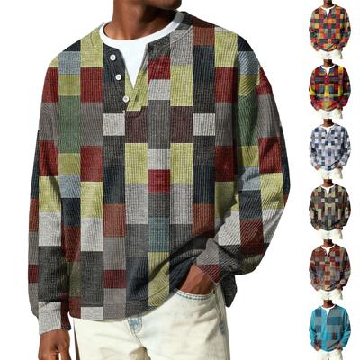 Men's Button,Down Collar Long,Sleeve Ribbed Knit Pullover