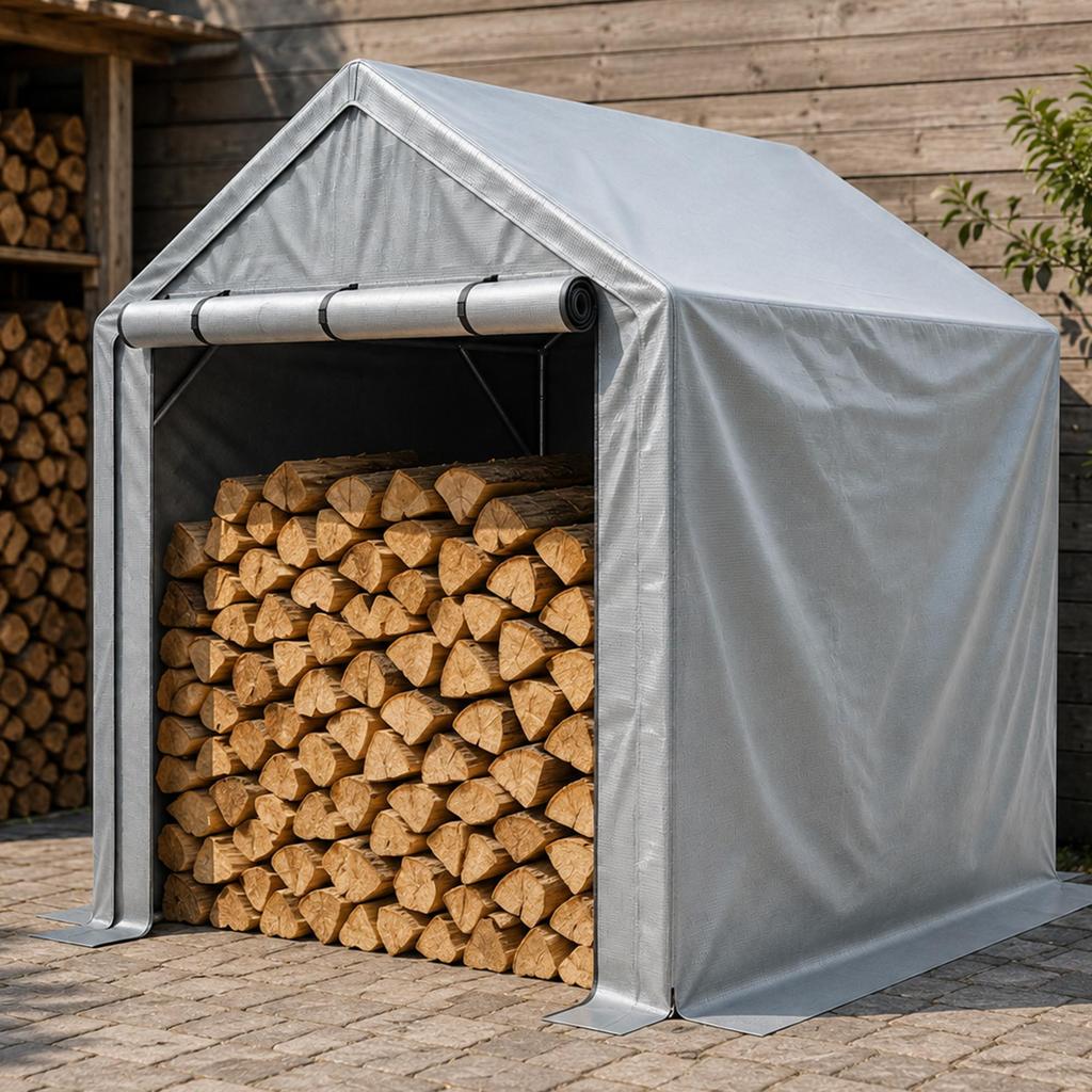 Grey Waterproof UV‑Resistant Portable Storage Shed, Galvanized Steel Frame Roll‑Up Zipper Garden Tent for Bikes Firewood Tools