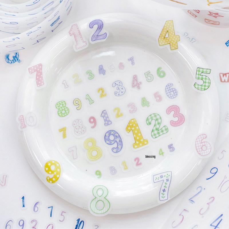 Gradient Color Journal Stickers: Numbers & Letters on Die-Cut Tracing Paper Tape for Daily Composition