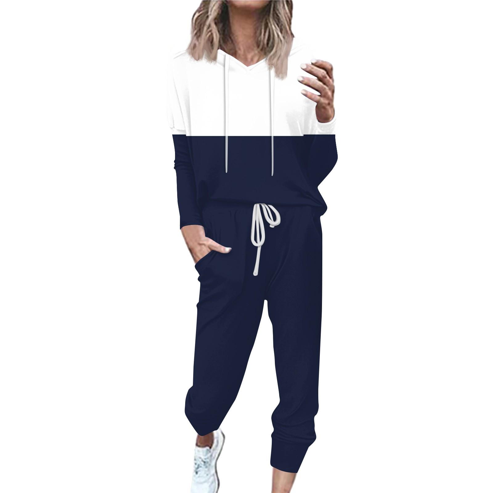 

Женский полосатый спортивный костюм из 2 предметов, удобная толстовка с капюшоном, спортивные штаны для занятий йогой и тренировкой XL тёмно-синий