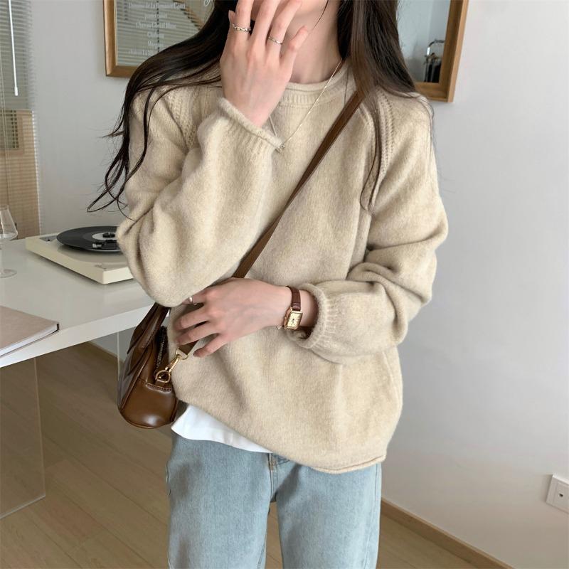 Thickened warm soft waxy sweater women's autumn and winter casual lazy style long-sleeved inner fashionable versatile bottomed knitted top