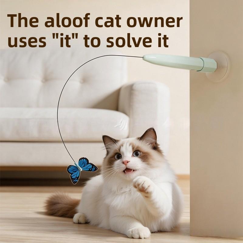 Brinquedo de Gato Borboleta Rotativo Automático com Auto-Brincadeira Elétrica e Haste Motorizada Adequado para Raças Adequado para Entretenimento de Gatinhos de Interior