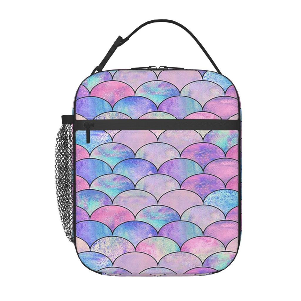 Rainbow Mermaid Scales Insulated Lunch Bag for Women Children Portable Food Boxes Thermal Lunch Box Tote