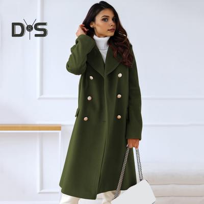 Women Winter Overcoat Turn-down Collar Pockets Pure Color Double-breasted Cardigan Loose Fit Coat Thermal Long Sleeves Commuting Dating Winter Coat