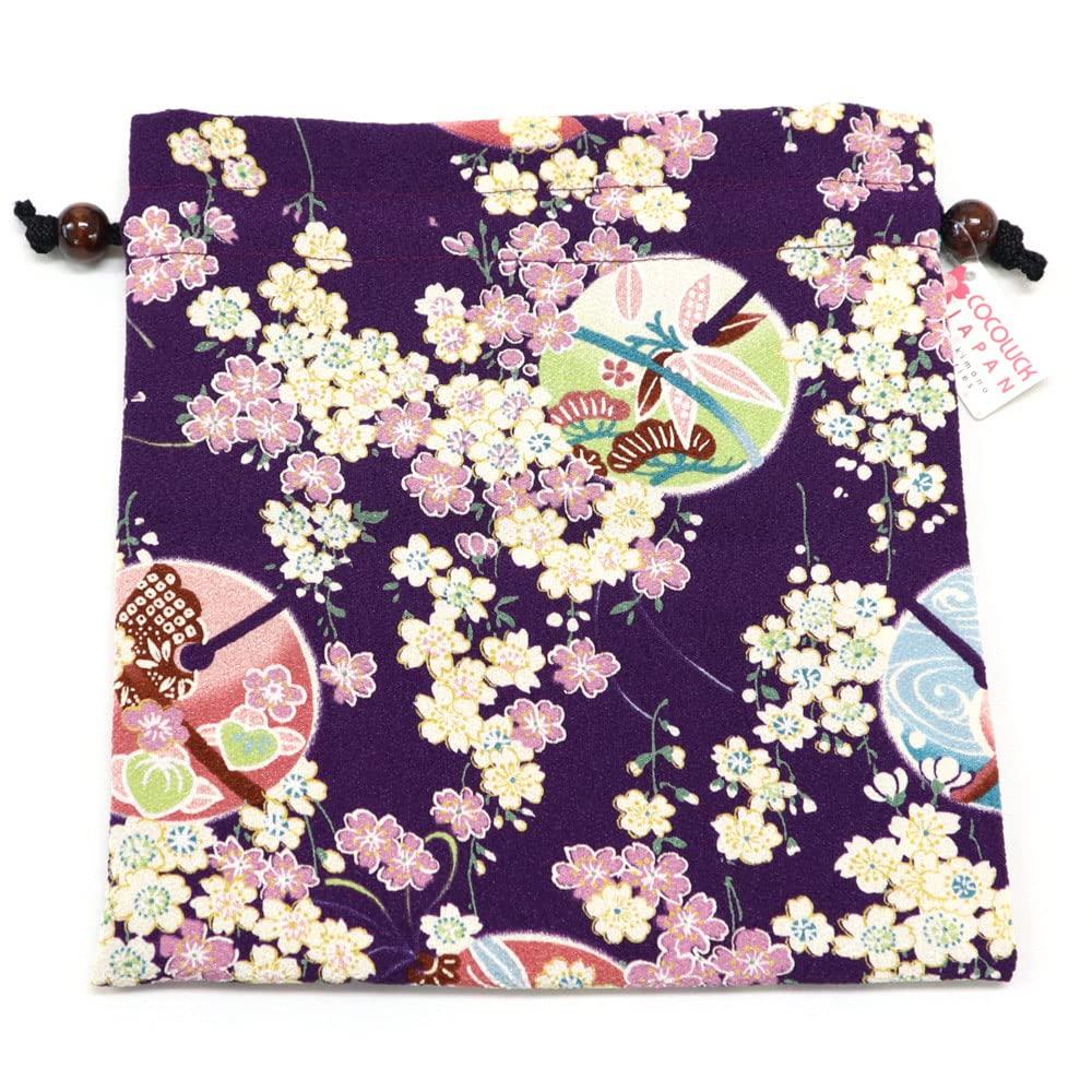 COCOLUCK Japanese Pattern Drawstring Accessory Made In Japan with Chirimen Fabric Perfect for Temple Stamp Gift Sakura Bag, Case, Lining, Books,