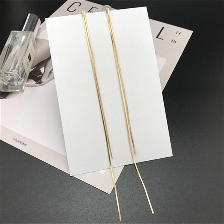 Minimalist 925 Silver Needle Extra Long Chain Tassel Earrings