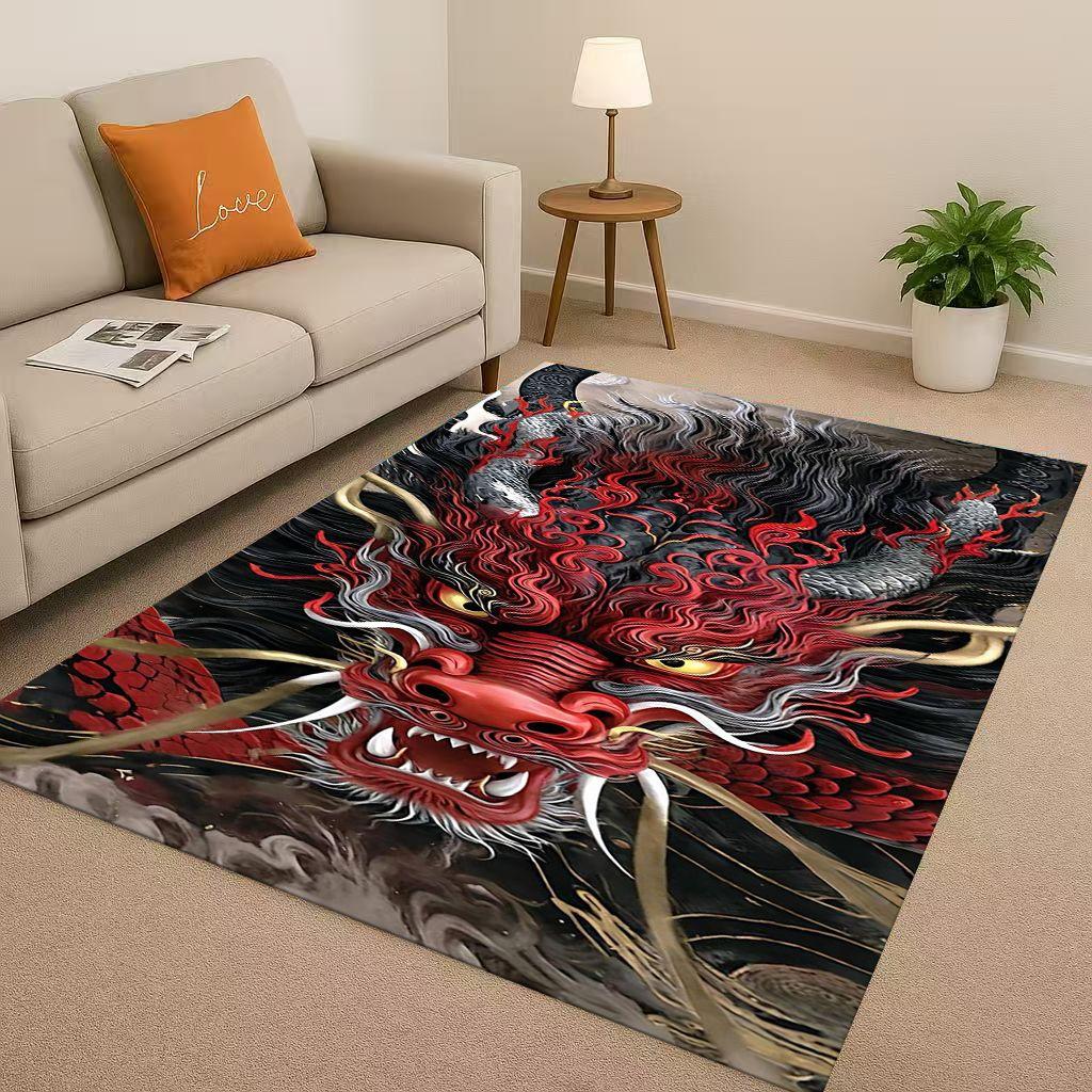 Yin Yang Element Dragon Chinese Loong Cartoon Living Room Non Slip Area Rug Carpet for Bedroom Playroom Sofa,Home Decor Doormat