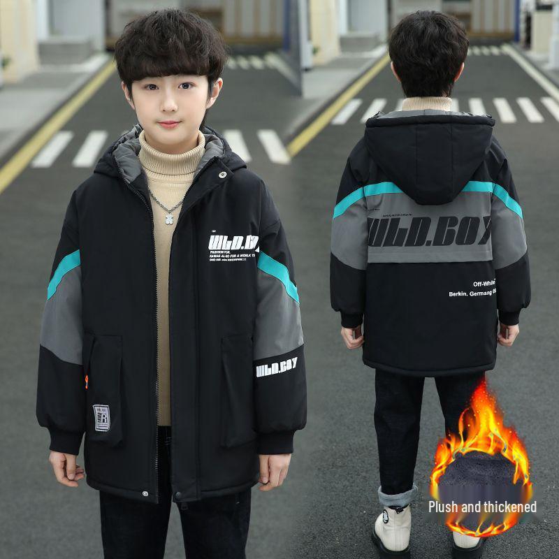 

Boys Thick Fleece-Lined Winter Coat – Cotton-Padded Jacket for Big Kids, Autumn/Winter Fashion 120 зелёный