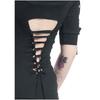 Stylish Women's Fashion Skull Printed Cool Black T-shirt Plus Size Slash Slit Tops