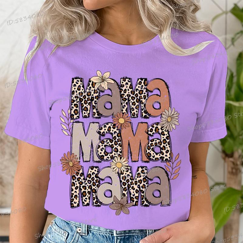 Fashion Funny Leopard Mama Flower Print Kids Short Sleeves T-Shirt Loose Casual Summer Outdoor Street Boy and Girl Tees Tops
