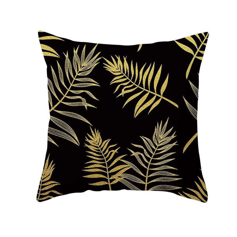 Home Furnishings Black Gold Leaf Print Cushion Cover Office Cushion Cover Waist Pillow Cover