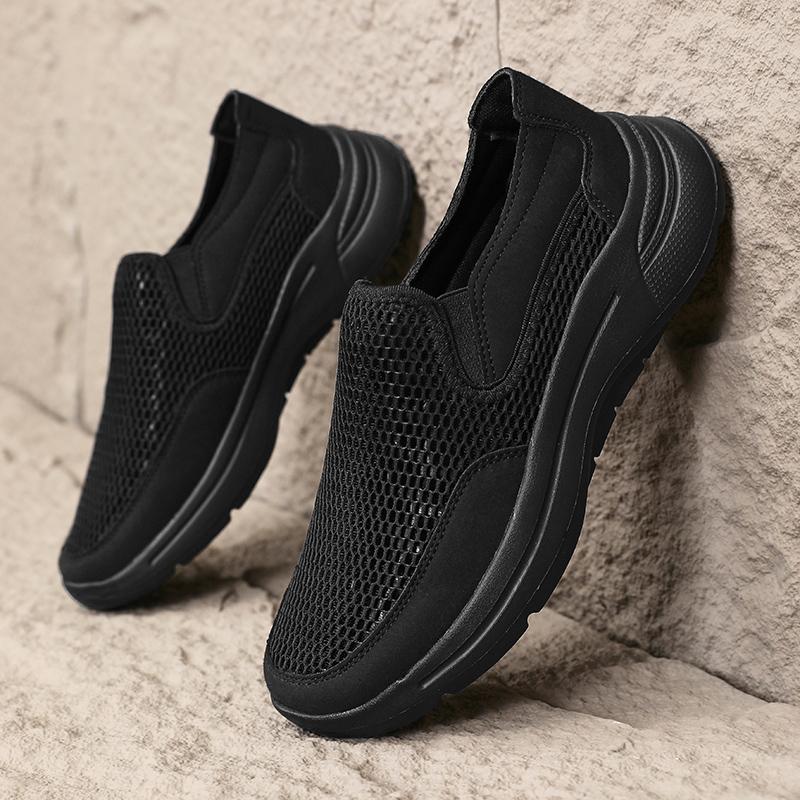 2025 Men Mesh Loafers Walking Shoes Outdoor Summer Flats Black Fitness Sports Sneakers Comfortable Big Size 39-48