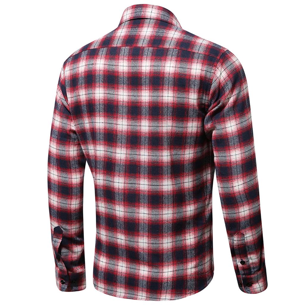 Men's Shirt Autumn Retro Plaid Lapel Long Sleeve Shirt Casual Shirt
