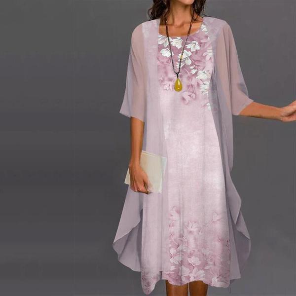 Long Dresses for Women Elegant Floral Printed Maxi Dresses Casual Round Neck Sleeveless Party Dresses 2 Piece Fashion Sets