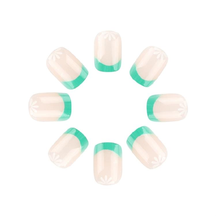 24 Pcs Green French Tip False Nail Flowers Press On Nail Solid Color Stick on Nail Manicures Supplies for Woman