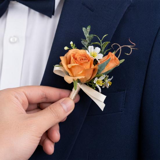 Yousheng White Rose Wedding Boutonniere, Elegant Wrist Corsage, European Style Silk Flower for Bride Groom Bridesmaid Groomsman Parents