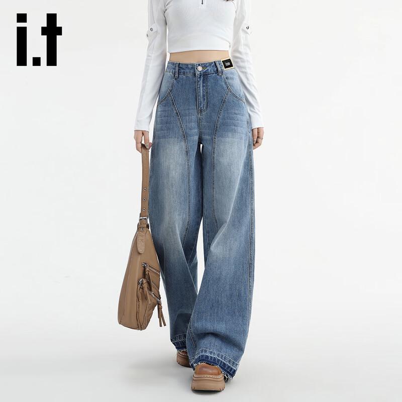 

izzue Women s High-Waisted Wide-Leg Jeans M