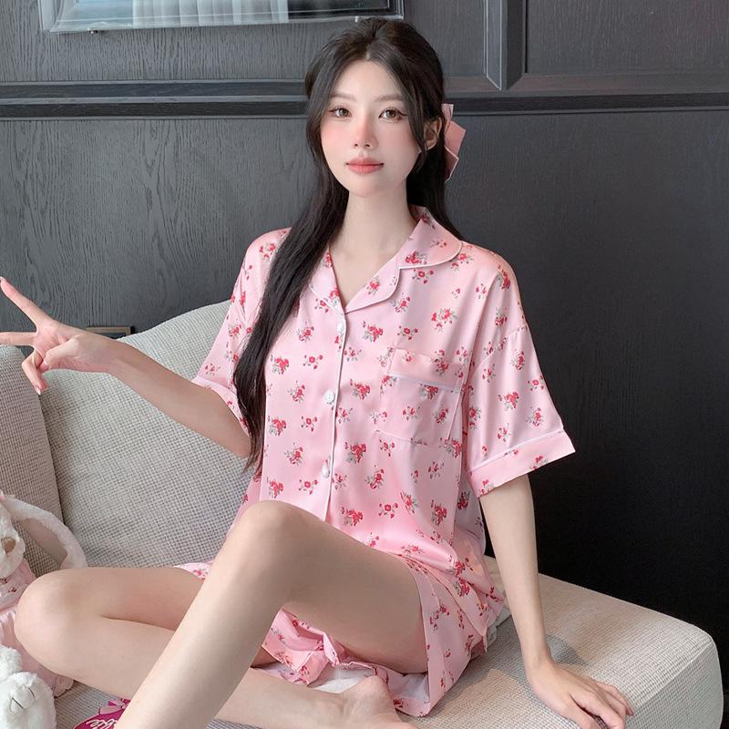 Wind French Women'S Pajamas Summer Thin Ice Silk Short-Sleeved Suit Silk Cool Jacquard Loungewear Real Shot