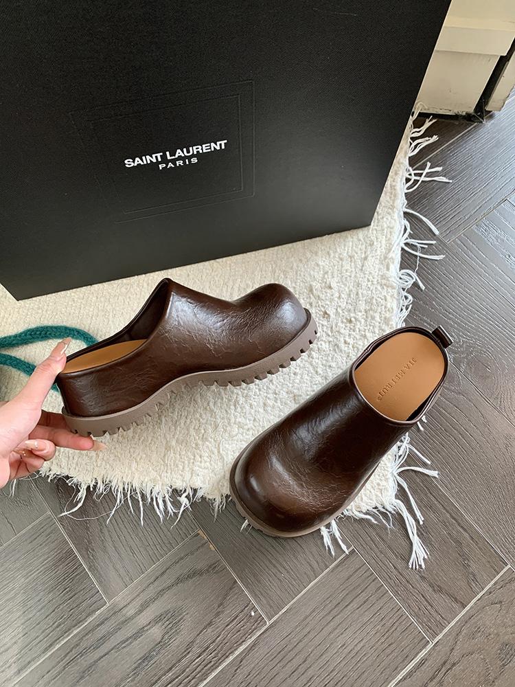 Women's Slippers Closed Toe Thick Bottom Increased Inner Height Sandals Retro Solid Color Flat Bottom Women's Slingback Shoes