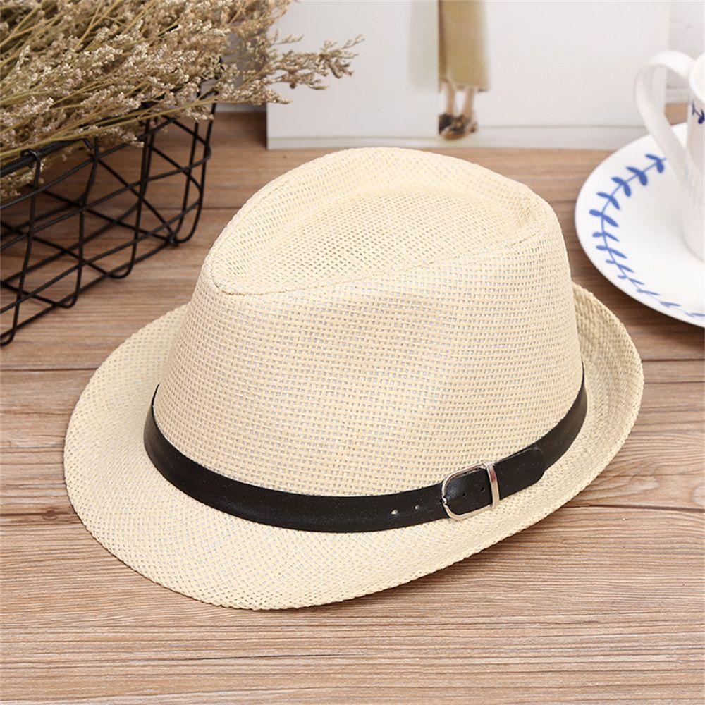 Breathable Summer Beach Wide Brim Sun Hat Jazz Hat Straw Panama Cap Cowboy Fedora Hat