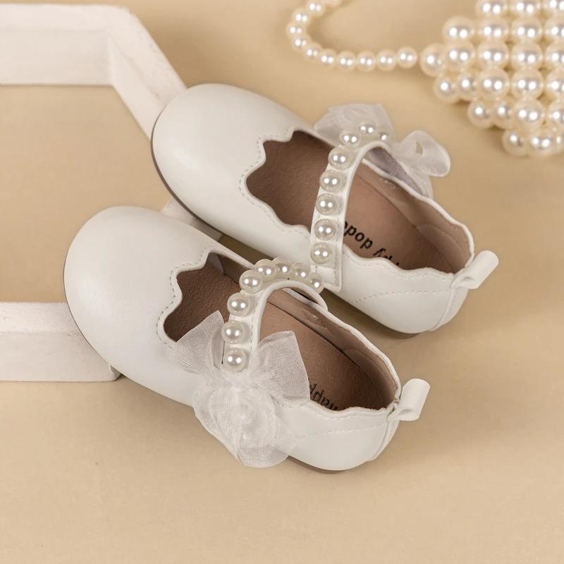 Girls Performance Shoes Spring  Autumn New Baby Soft Sole Flats Children's Princess Shoes Pearl  Kids Mary Janes with Lace Sweet