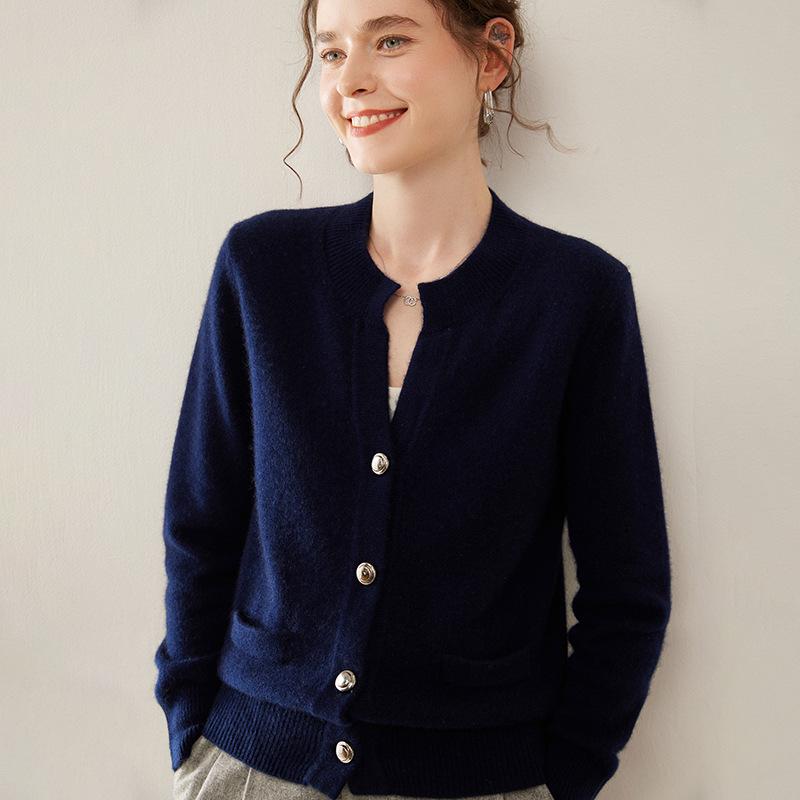 Women's Slim Fit Cashmere Cardigan - Stylish & Versatile Round Neck Knit Sweater