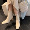 French retro thin boots women's Martin boots autumn and winter temperament foreign style square head high heels short boots thick heel elastic single