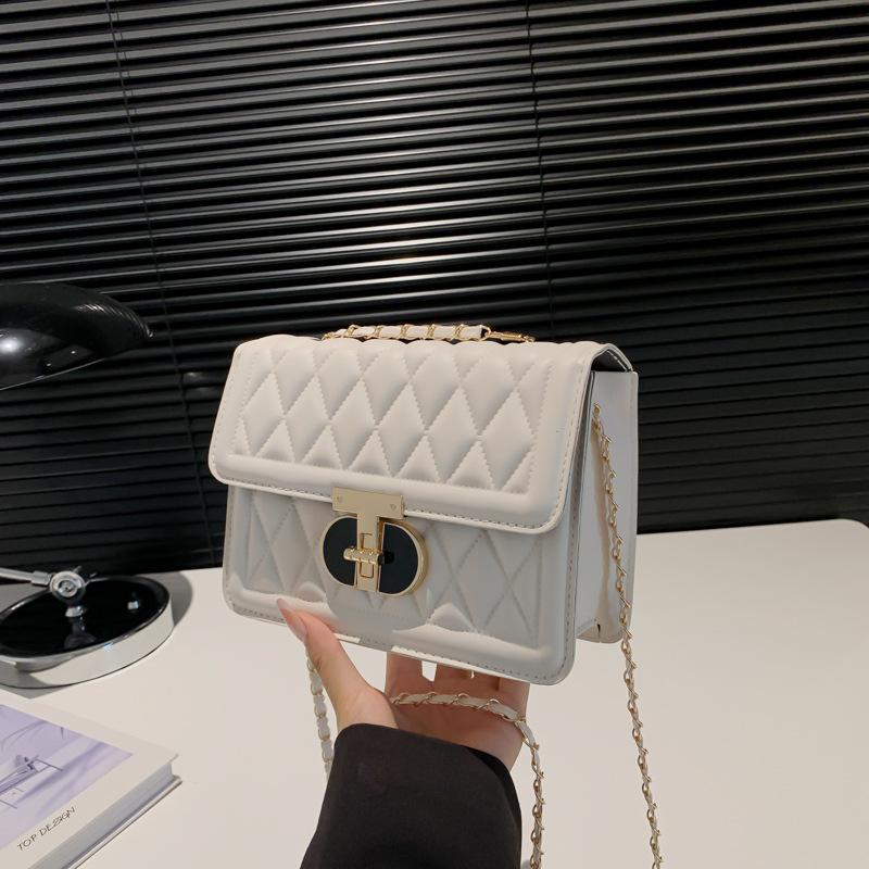 Embroidered Thread Rhombus Simple 2025 New Retro Popular Lock Chain Crossbody Shoulder Small Square Bag