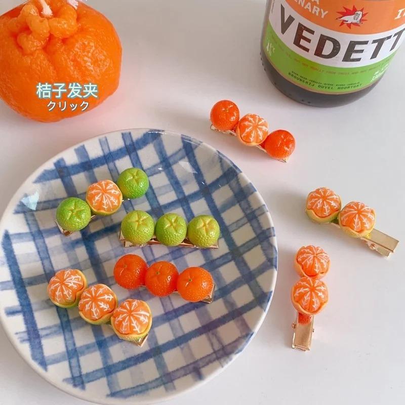 Creative fun half-peeled orange hairpin cute girl side clip Japanese fruit word clip duckbill clip net red hair accessories